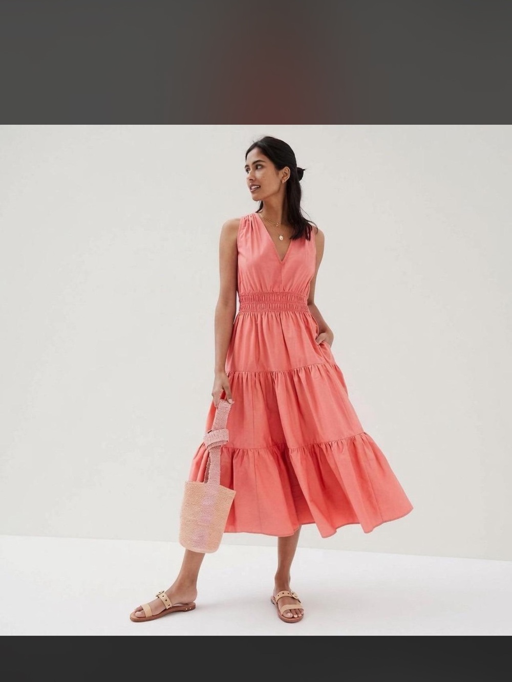 JY26 Maeve Coral Tiered Sleeveless Maxi Dress
